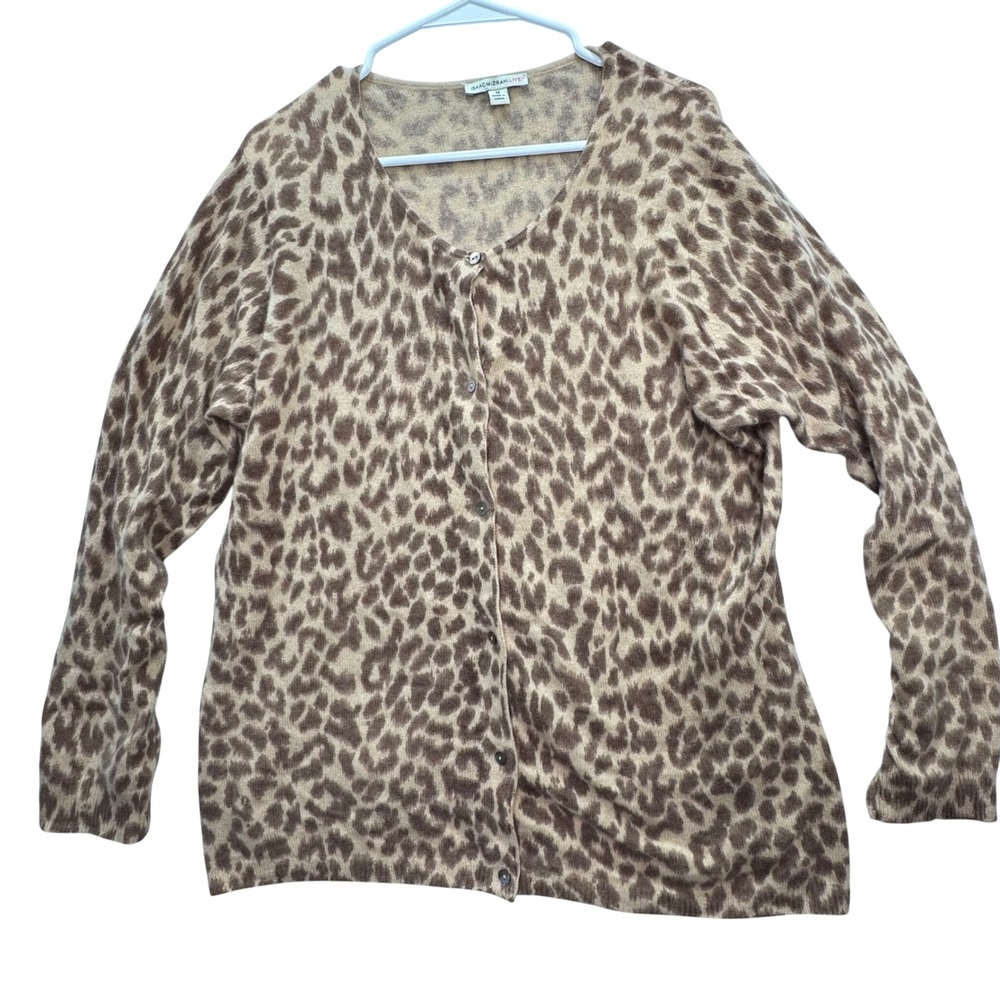 Isaac Mizrahi Live Cardigan Womens M 100% Cashmere Leopard Print Brown V-Neck